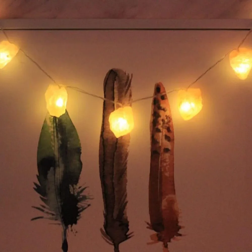20PC Himalayan Salt Rock String Lights Natural Hand Carved Crystal LED Fairy